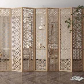 中式铜钱元素屏风3D模型下载